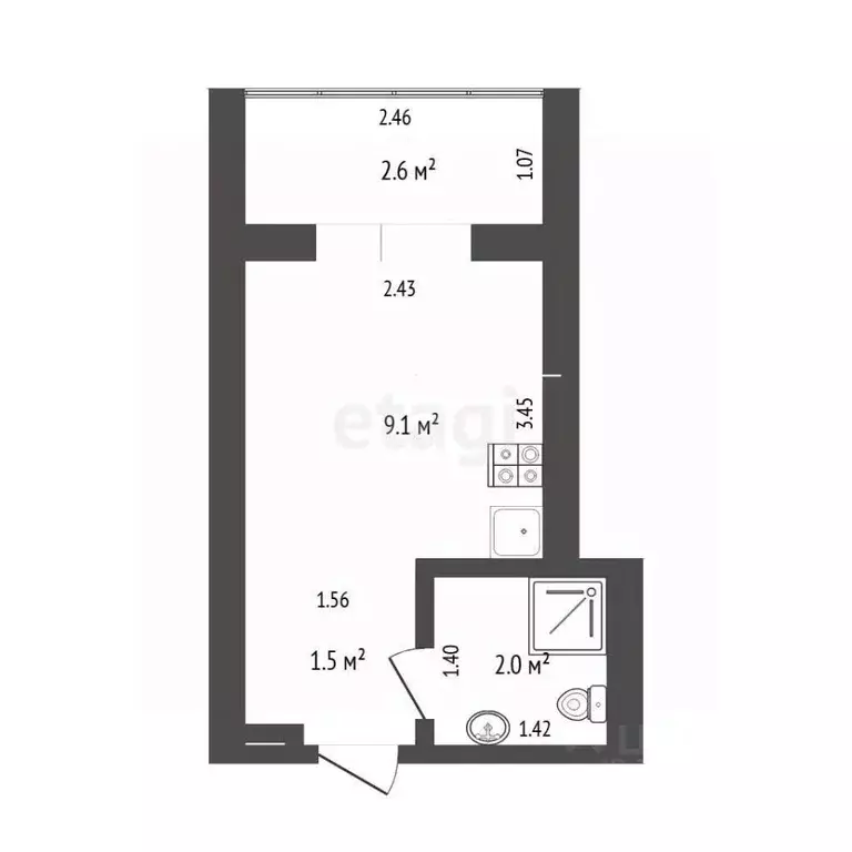 Студия Тюменская область, Тюмень ул. Республики, 239 (14.6 м) - Фото 1