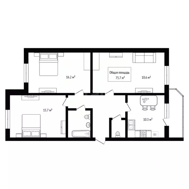 3-к кв. Новосибирская область, Бердск Новосибирская ул., 3 (75.7 м) - Фото 2