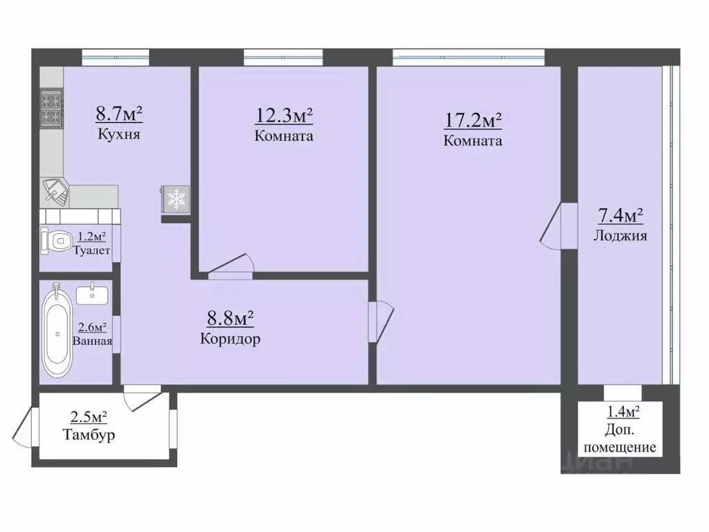 2-к кв. Московская область, Воскресенск ул. Мичурина, 17а (58.2 м) - Фото 2