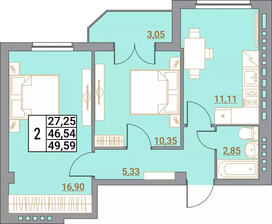 2-комнатная квартира: Шахты, переулок Бродского, 8 (48.64 м) - Фото 0