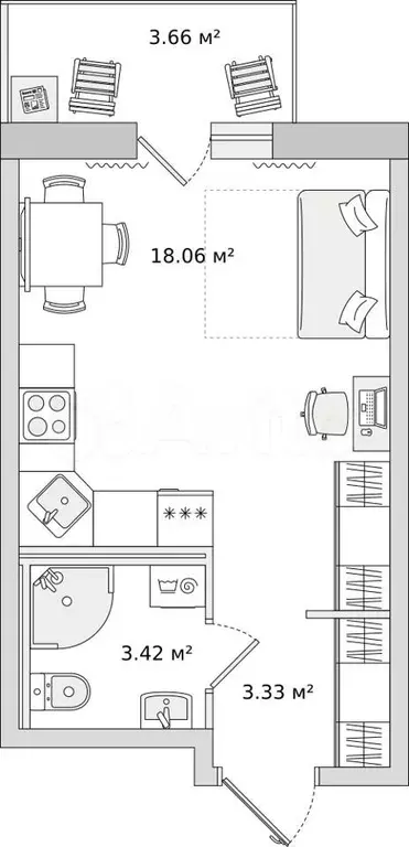 Квартира-студия, 28,5м, 22/22эт. - Фото 0