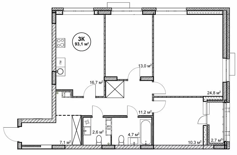 3-комнатная квартира: Нижний Новгород, посёлок Cовхоза Цветы (93.1 м) - Фото 1