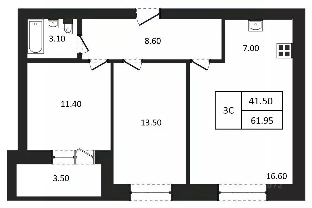 3-к кв. Новосибирская область, Новосибирск  (61.95 м) - Фото 0