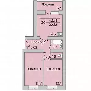 3-к кв. Новосибирская область, Новосибирск ул. Юности, 7 (56.13 м) - Фото 0