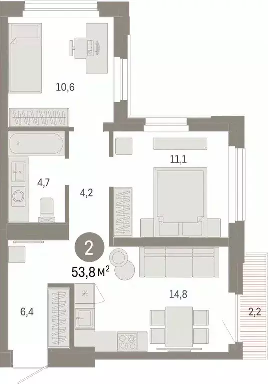 2-к кв. Тюменская область, Тюмень Зарека жилой комплекс (53.82 м) - Фото 1