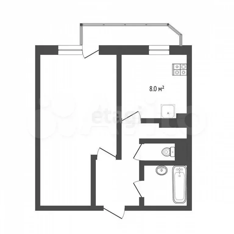 1-к. квартира, 34,8 м, 4/9 эт. - Фото 0