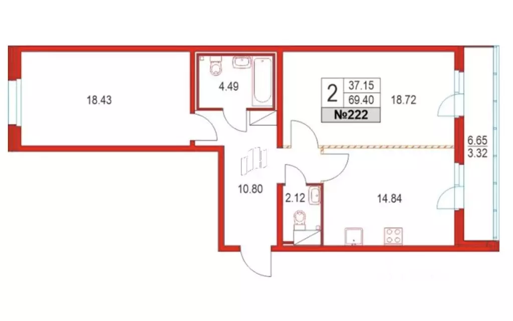 2-к кв. Санкт-Петербург Коломяжский просп., 13к3 (67.78 м) - Фото 2