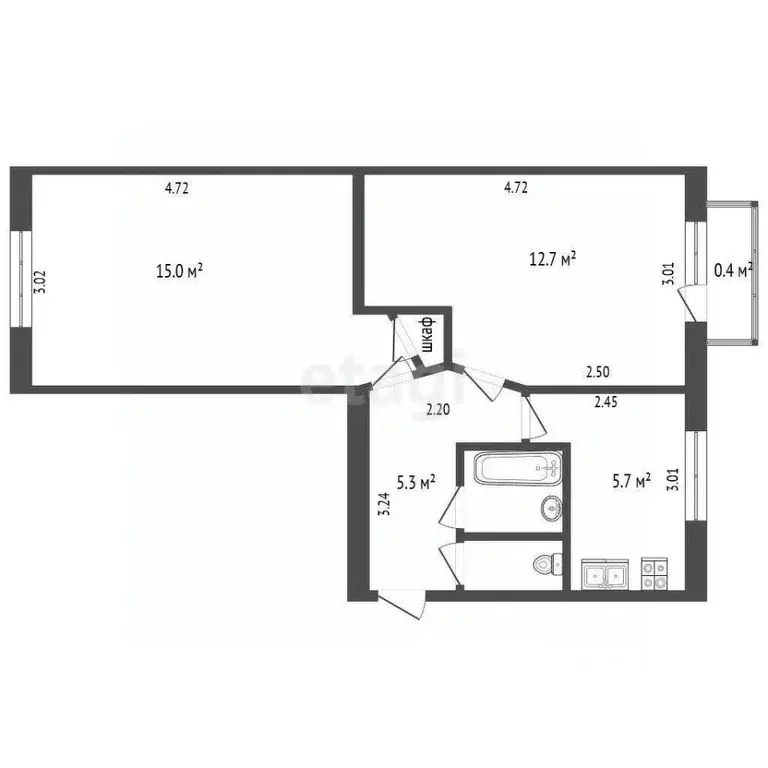 2-к кв. Псковская область, Остров ул. ДОС, 14 (42.2 м) - Фото 2