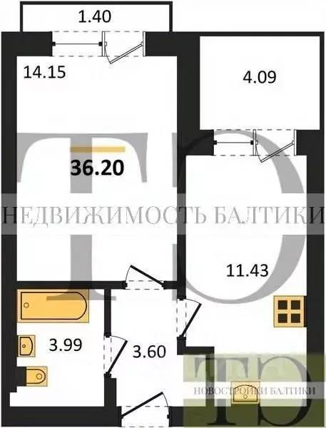 1-к кв. Калининградская область, Калининград ул. Сержанта Мишина, 81к3 ... - Фото 0