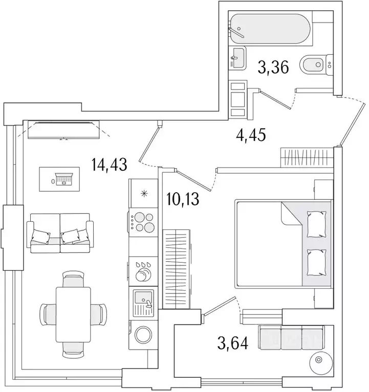 1-к кв. Санкт-Петербург ул. Фучика, 12к2Г1 (34.19 м) - Фото 0