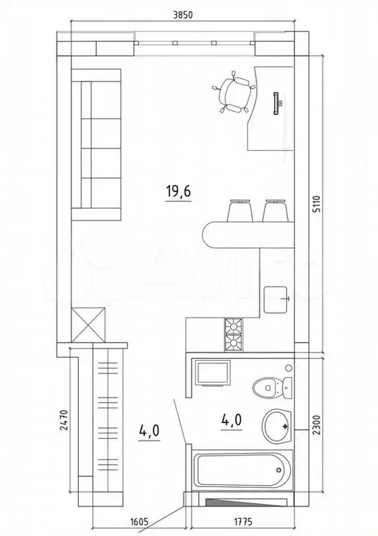 1-к. квартира, 28,1м, 7/15эт. - Фото 0