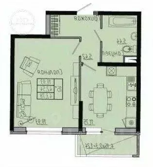 Квартира, 1 комната, 43.78 м - Фото 0