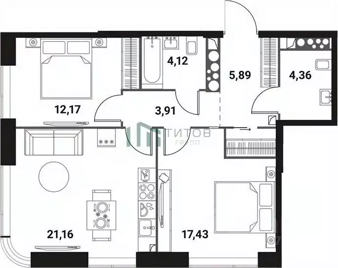 2-к кв. Москва Инноватор жилой комплекс, кА (69.04 м) - Фото 1