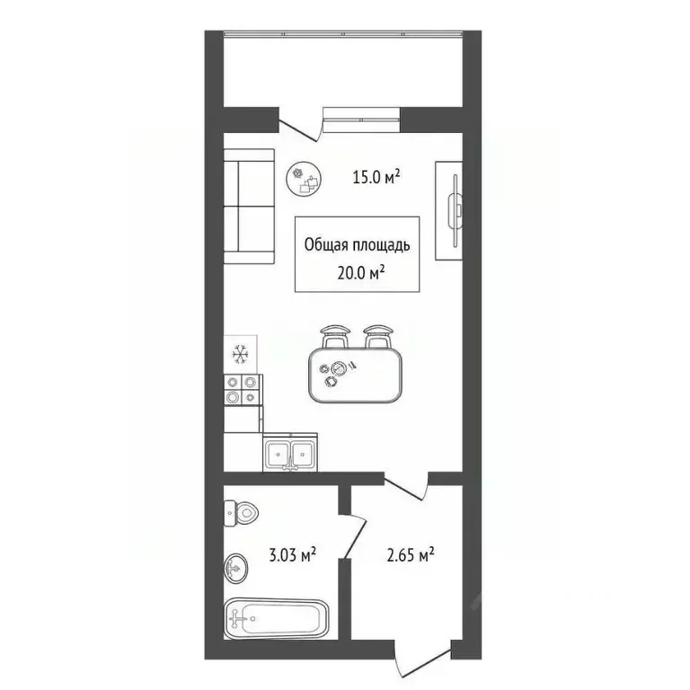 Студия Новосибирская область, Новосибирск ул. Петухова, 101/1 (20.0 м) - Фото 2