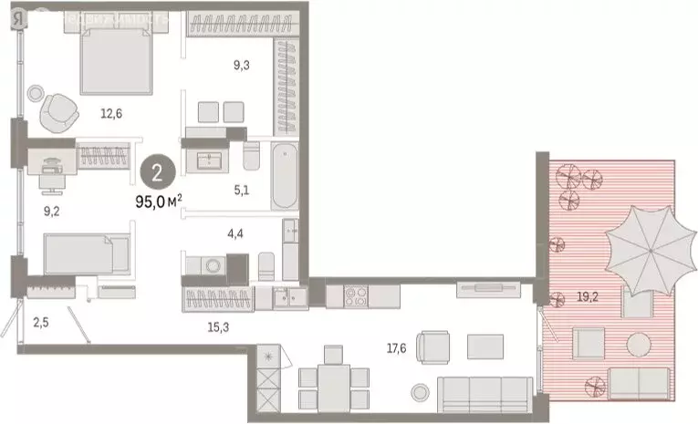 2-комнатная квартира: Омск, Кировский округ (95.03 м) - Фото 1