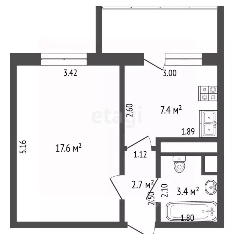 Студия Московская область, Жуковский ул. Лацкова, 1 (31.1 м) - Фото 2