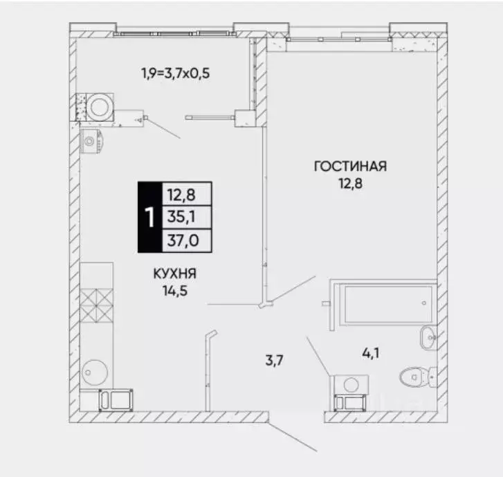 1-к кв. Ростовская область, Ростов-на-Дону Левобережная ул., 6/6с1 ... - Фото 1