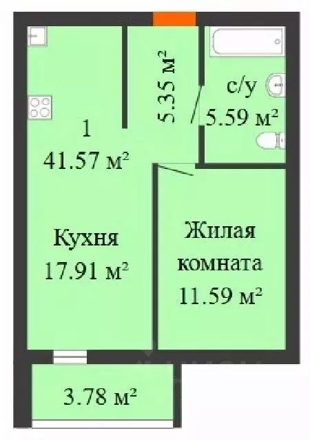 1-к кв. Самарская область, Новокуйбышевск 69-й кв-л,  (41.57 м) - Фото 0
