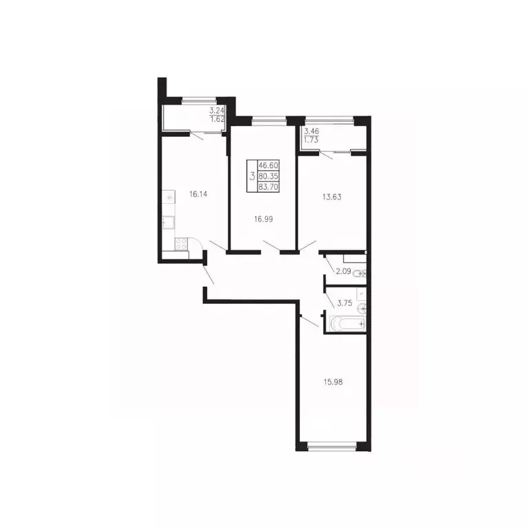 3-к кв. Крым, Феодосия муниципальный округ, Приморский пгт Просторы ... - Фото 1