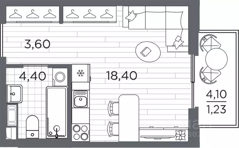 Студия Санкт-Петербург Плюс Пулковский жилой комплекс (27.59 м) - Фото 1