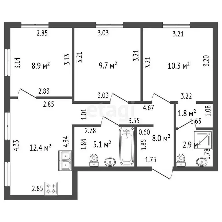 3-комнатная квартира: Санкт-Петербург, Благодатная улица, 50 (59 м) - Фото 1