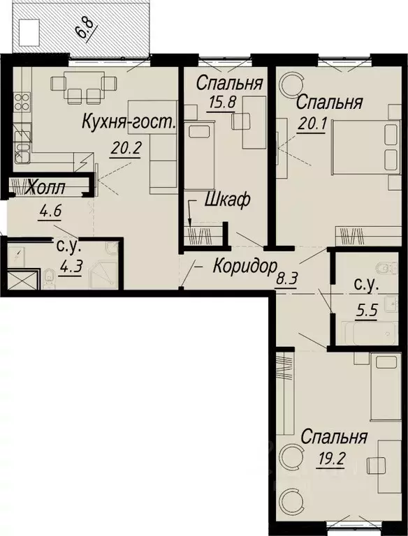 3-к кв. Санкт-Петербург наб. Реки Карповки, 27 (104.47 м) - Фото 1