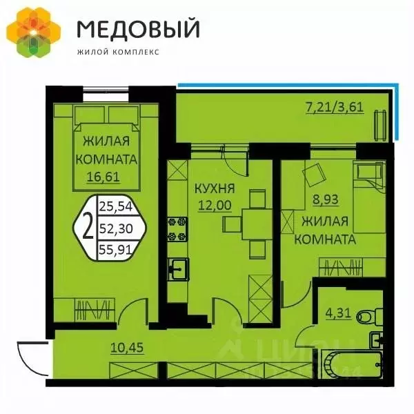 2-к кв. Пермский край, д. Кондратово ул. Г.Н. Нифантова, 12 (55.91 м) - Фото 0