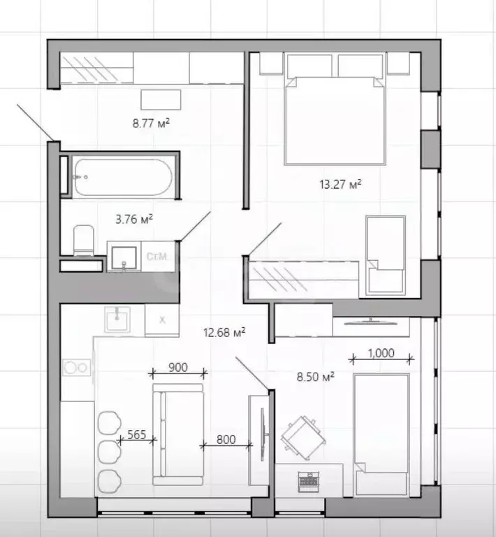 1-к кв. Тульская область, Тула городской округ, пос. Молодежный ул. ... - Фото 2