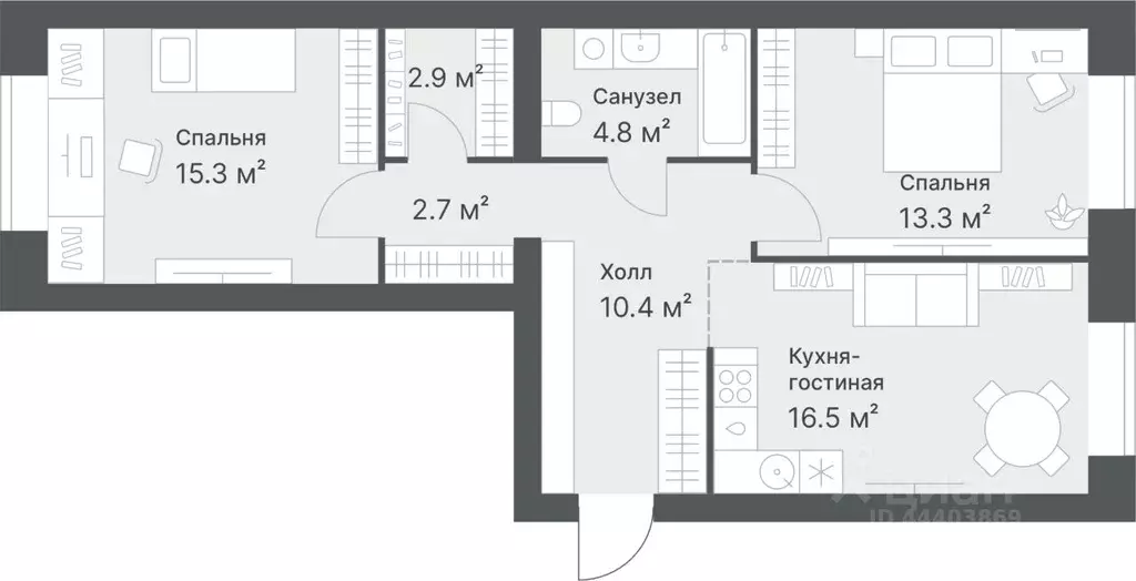 2-к кв. Тюменская область, Тюмень Кремлевская ул., 95 (65.9 м) - Фото 0