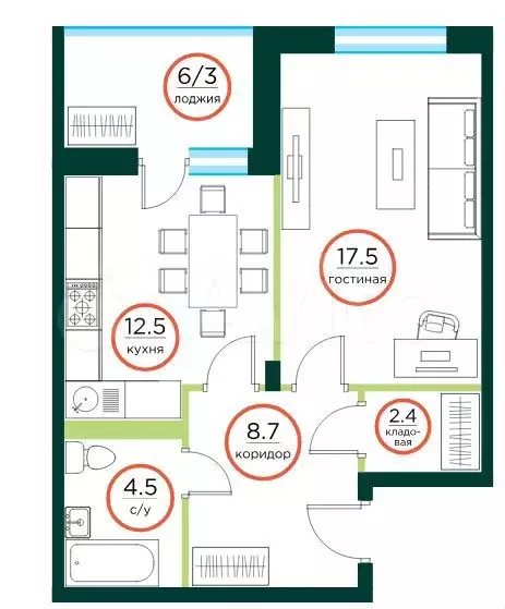 1-к. квартира, 49,1 м, 2/8 эт. - Фото 1