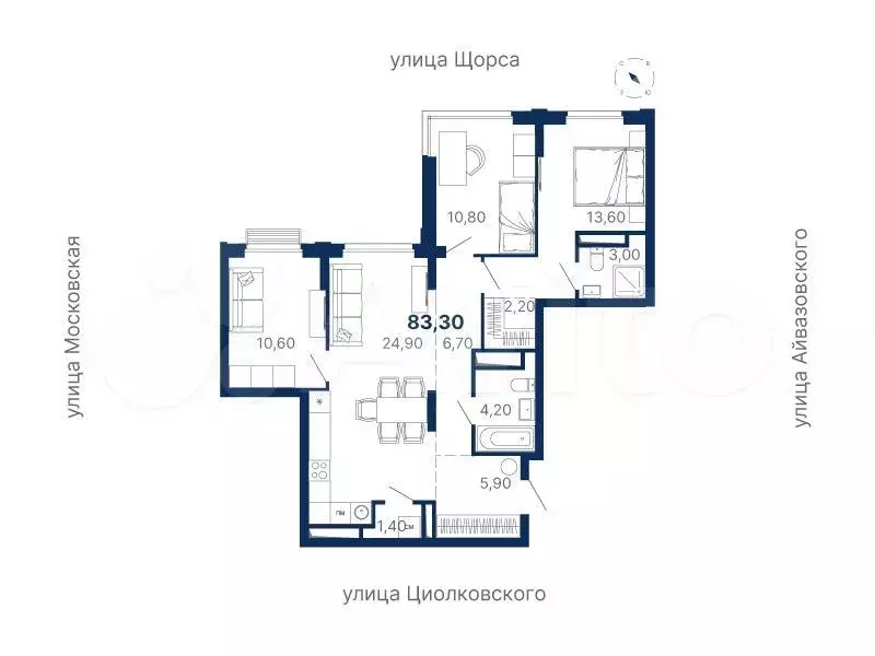 3-к. квартира, 82,9 м, 7/30 эт. - Фото 0