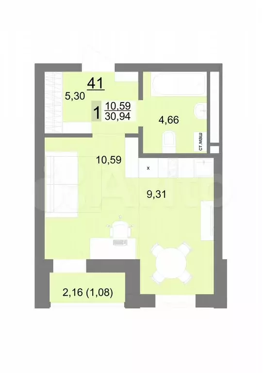 Квартира-студия, 30,9 м, 5/22 эт. - Фото 0