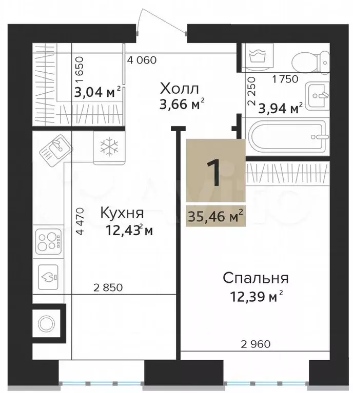 1-к. квартира, 35,5 м, 1/10 эт. - Фото 1