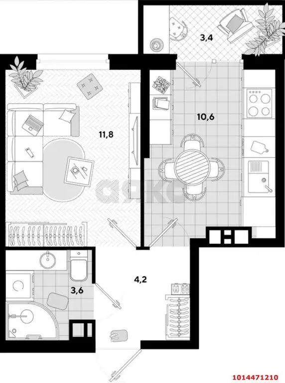 1-комнатная квартира: Краснодар, улица Героя Пешкова, 14 (34 м) - Фото 0