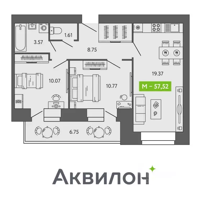 2-к кв. Архангельская область, Северодвинск Аквилон Листва жилой ... - Фото 1