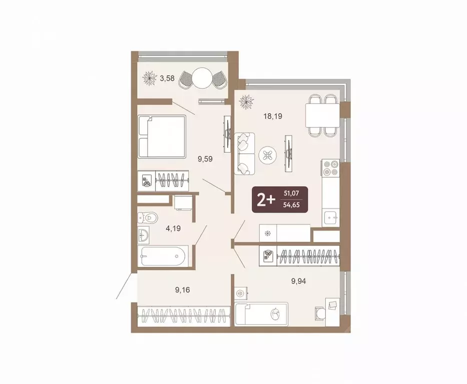 2-к кв. Тюменская область, Тобольск 15-й мкр, 25А (54.65 м) - Фото 0