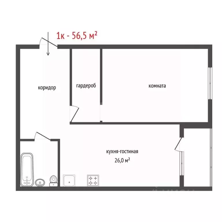 1-к кв. Свердловская область, Екатеринбург ул. Машинная, 1в/3 (56.5 м) - Фото 2