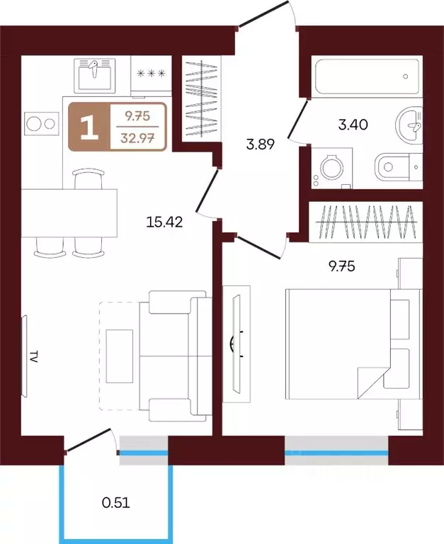 1-к кв. Башкортостан, Иглинский район, с. Акбердино  (32.97 м) - Фото 1