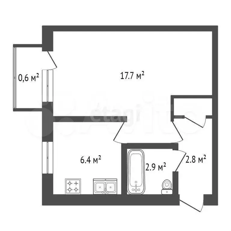 1-к. квартира, 30,7 м, 4/5 эт. - Фото 0