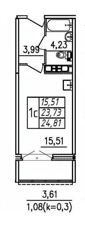 Студия Санкт-Петербург пос. Шушары,  (24.81 м) - Фото 0