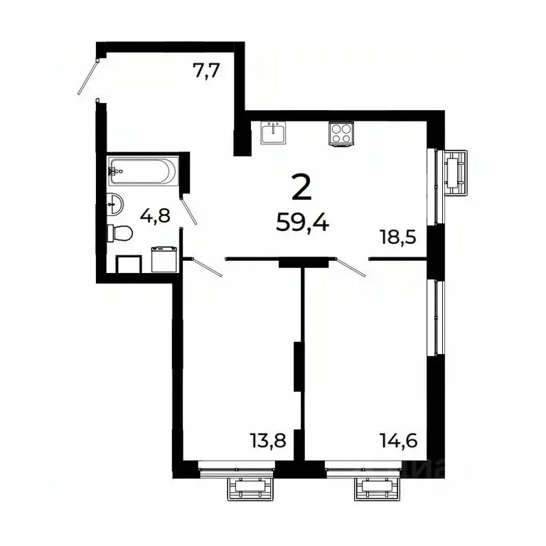 2-к кв. Нижегородская область, Нижний Новгород ул. Коперника, 15 (59.2 ... - Фото 1