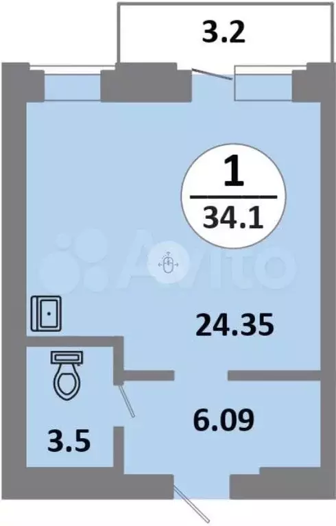 Квартира-студия, 34,1 м, 5/14 эт. - Фото 0