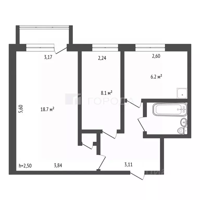 2-к кв. Кемеровская область, Новокузнецк ул. Климасенко, 20/2 (42.9 м) - Фото 2
