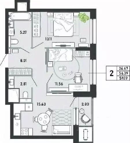2-к кв. Тульская область, Тула ул. Фридриха Энгельса, 74 (59.19 м) - Фото 1