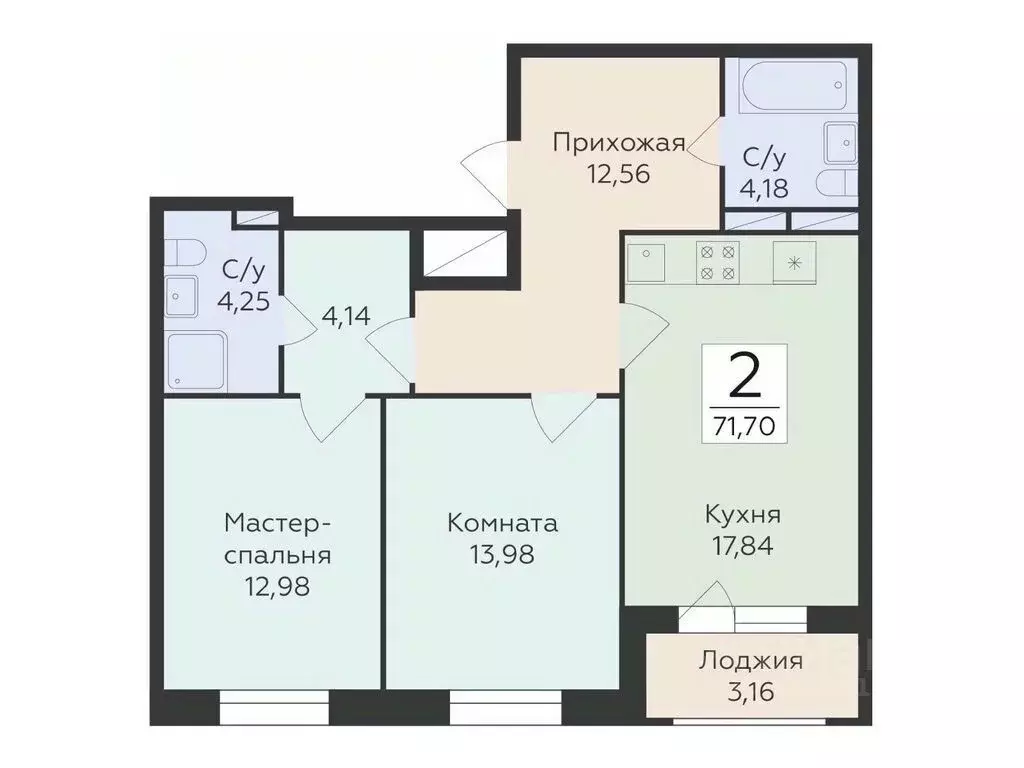 2-к кв. Воронежская область, Воронеж ул. Матросова, 60 (71.7 м) - Фото 0