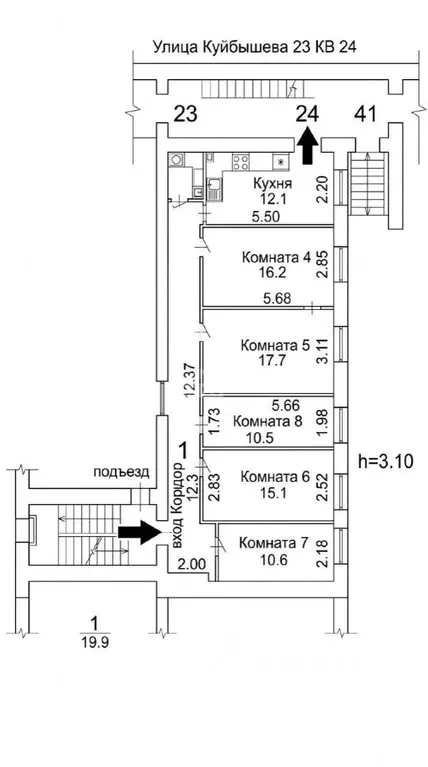 5-к кв. Санкт-Петербург ул. Куйбышева, 23 (103.0 м) - Фото 2