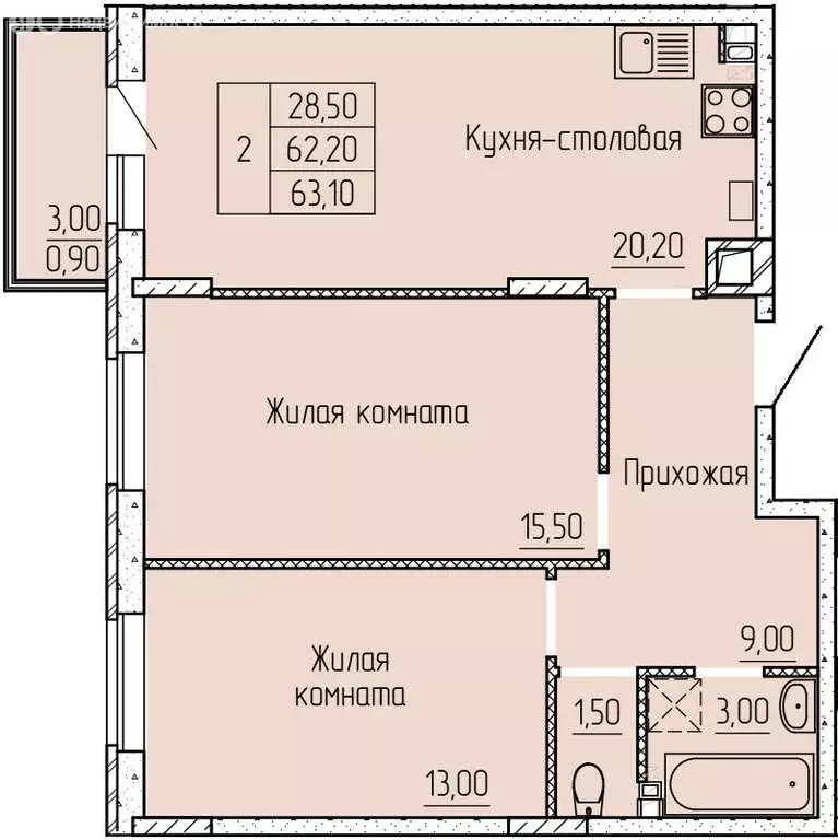 2-комнатная квартира: Батайск, улица Макаровского, 4к1 (64 м) - Фото 0