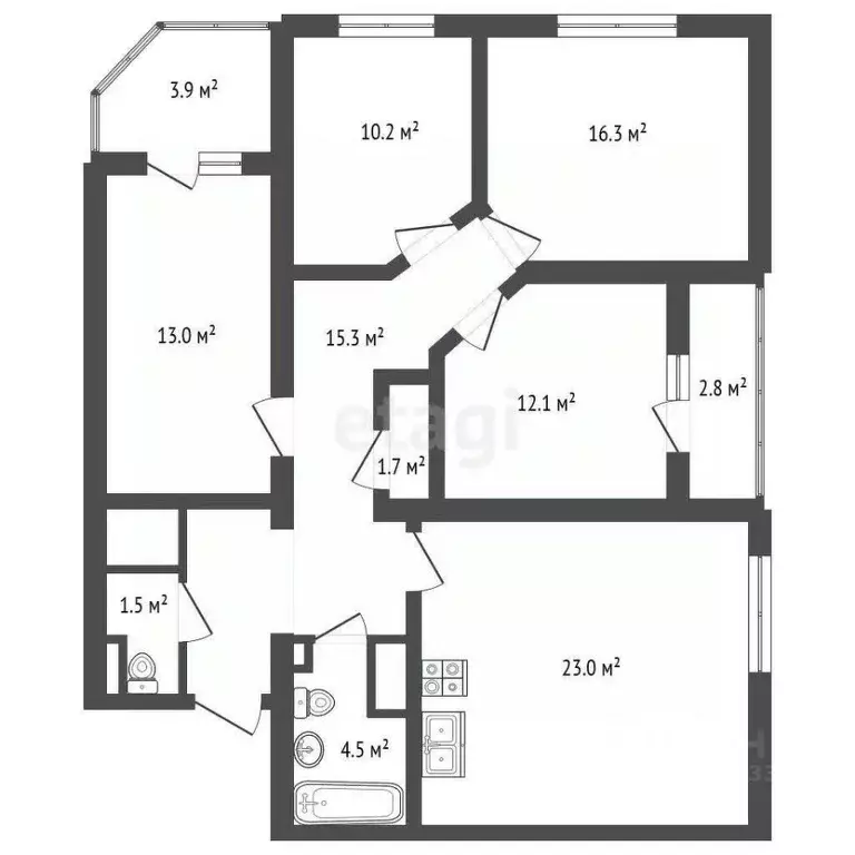 4-к кв. Санкт-Петербург ул. Доблести, 14к1 (97.6 м) - Фото 2