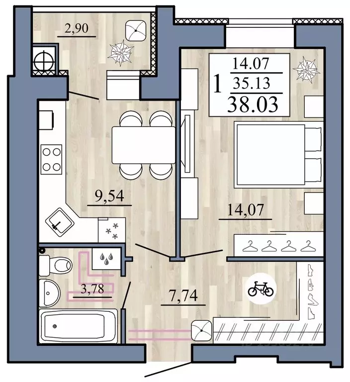 1-к кв. Рязанская область, Рыбное  (38.03 м) - Фото 1
