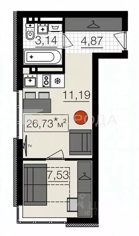 Студия Алтайский край, Барнаул ул. Челюскинцев, 80В (26.7 м) - Фото 2